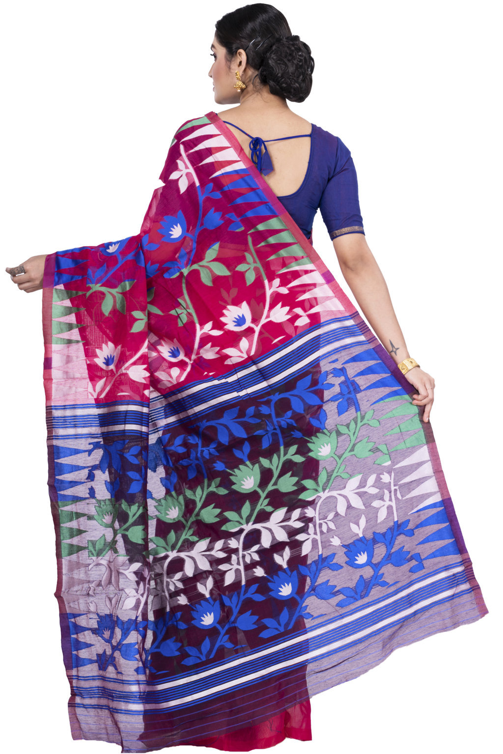 Purple Pure Cotton Tempel_Par_Jmdni Jamdani Saree (835)